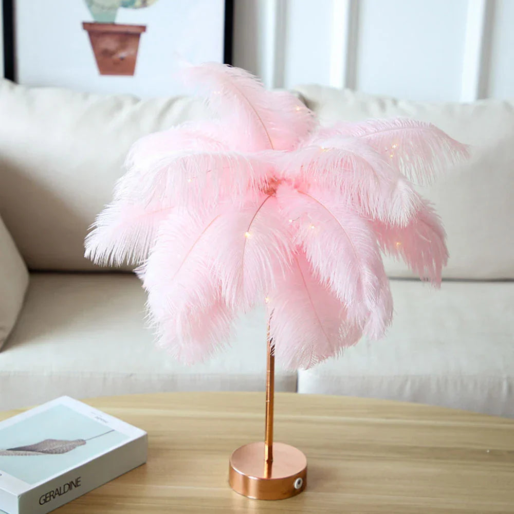 Feather Table Lamp – Elegant LED Night Light for Bedroom & Home Decor