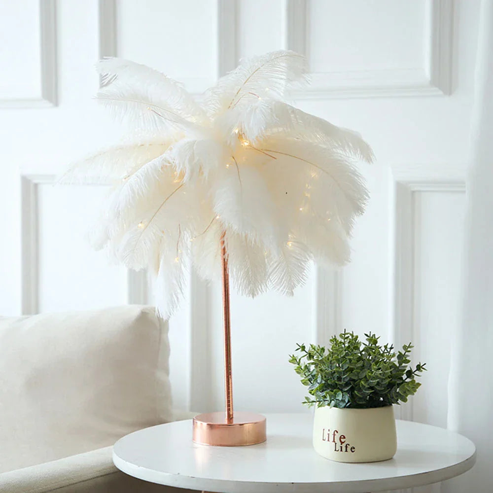 Feather Table Lamp – Elegant LED Night Light for Bedroom & Home Decor