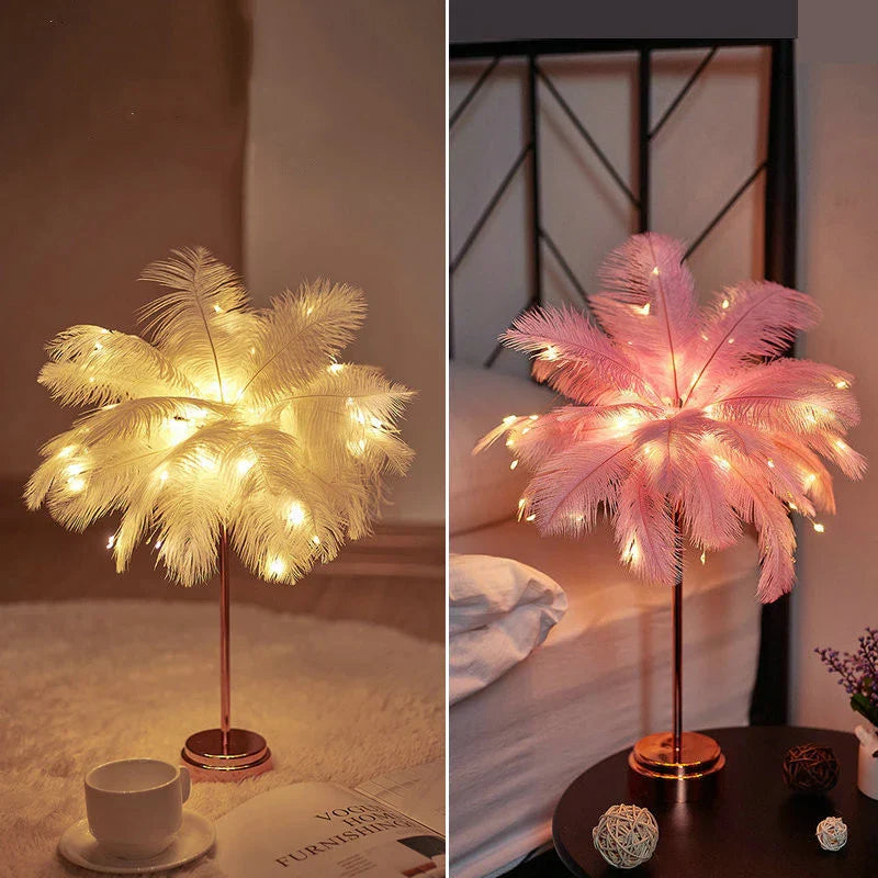 Feather Table Lamp – Elegant LED Night Light for Bedroom & Home Decor