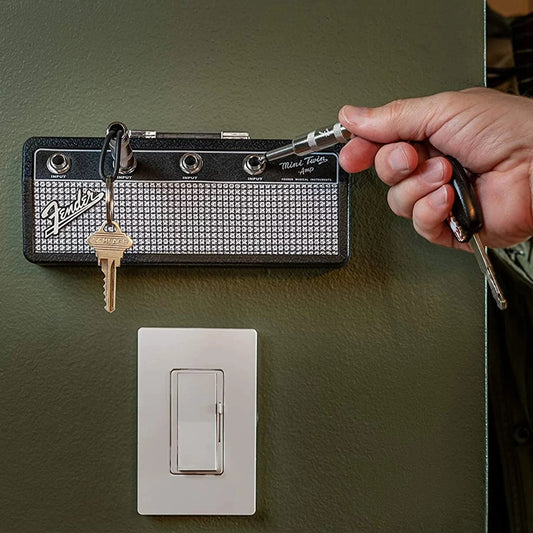 Guitar Jack Rack Wall Key Holder – 4 Guitar Plug Keychains | Music Lover Gift & Home Organiser