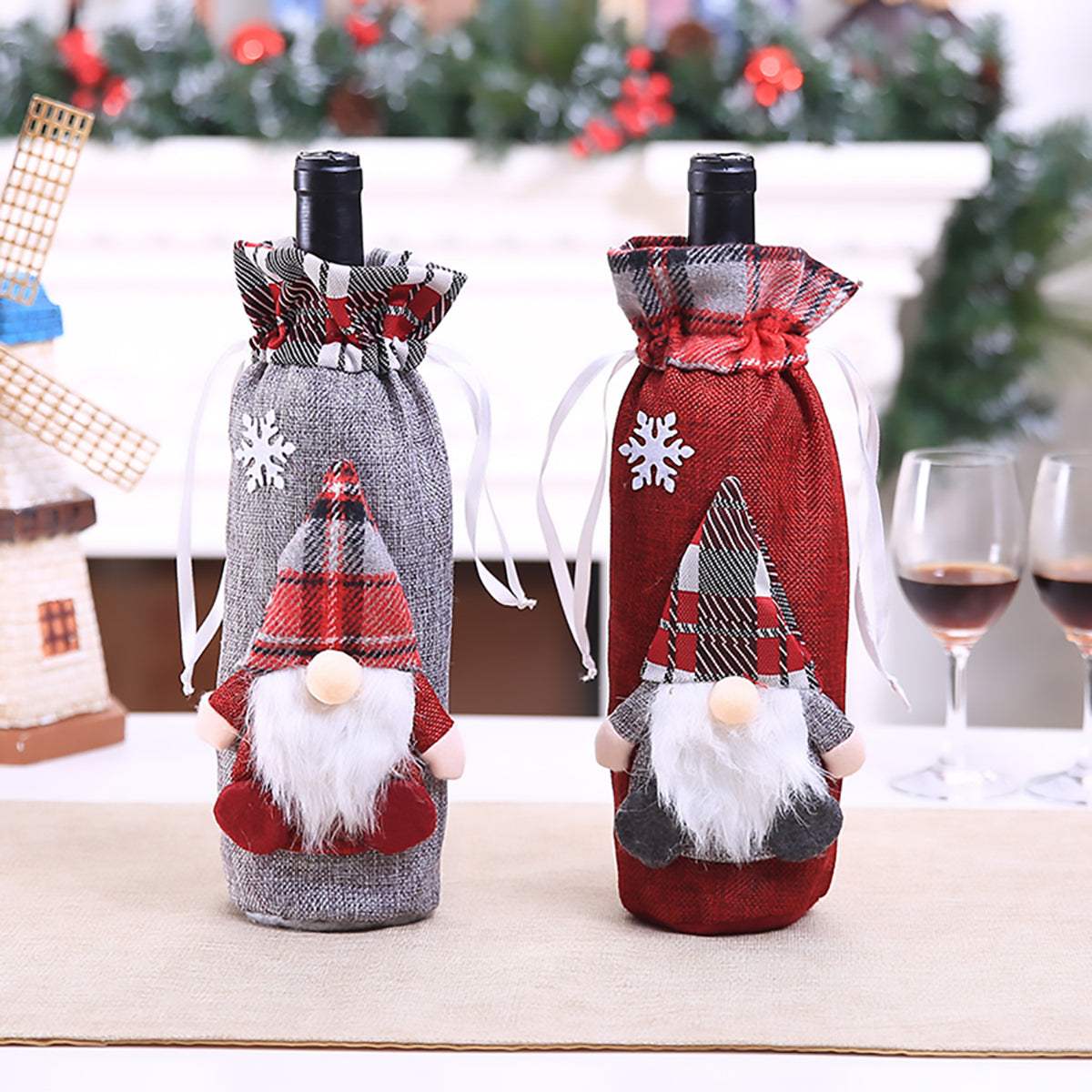 Christmas Wine Bottle Cover - Festive Holiday Table Decoration