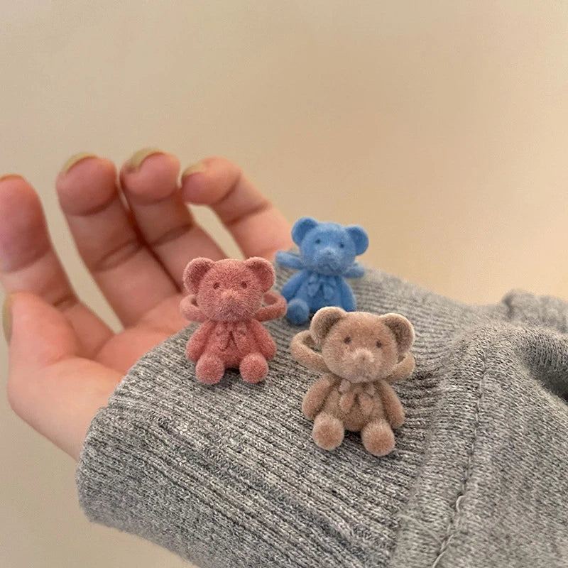Cute Plush Flocking Bear Finger Ring – Open Adjustable Handmade Cartoon Ring for Women & Girls
