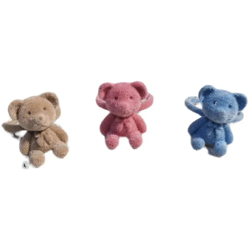 Cute Plush Flocking Bear Finger Ring – Open Adjustable Handmade Cartoon Ring for Women & Girls