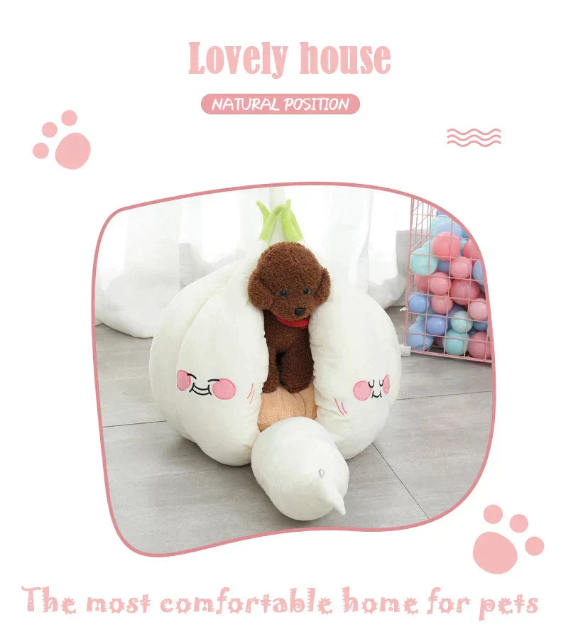 Funny Garlic Cat Bed – Soft Warm Pet House Mat for Cats & Small Dogs