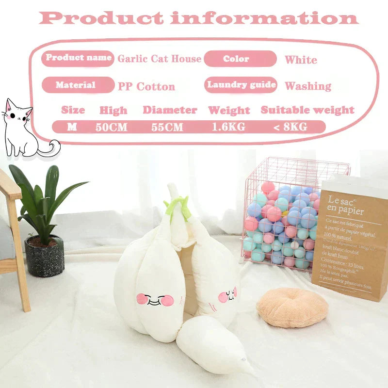 Funny Garlic Cat Bed – Soft Warm Pet House Mat for Cats & Small Dogs