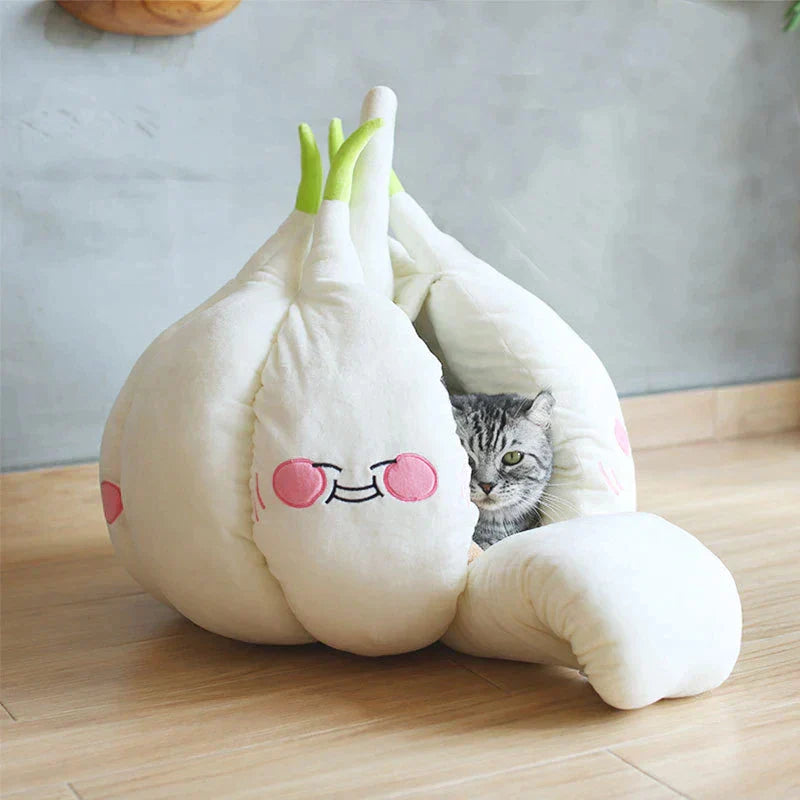 Funny Garlic Cat Bed – Soft Warm Pet House Mat for Cats & Small Dogs
