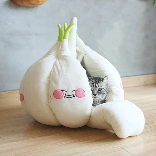 Funny Garlic Cat Bed – Soft Warm Pet House Mat for Cats & Small Dogs
