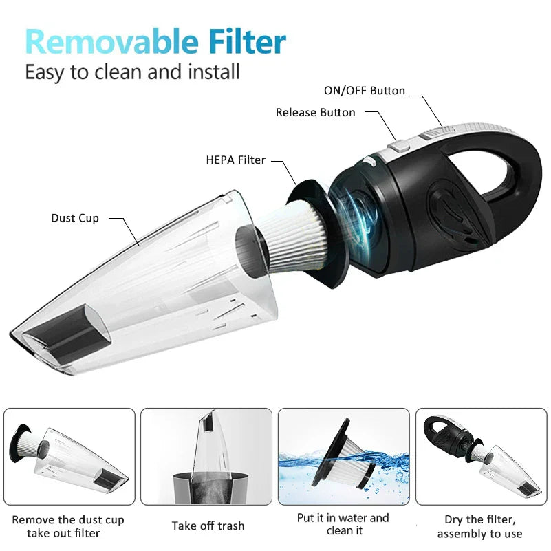 Wireless Handheld Car Vacuum Cleaner – Powerful Suction Cordless Mini Hoover for Car & Home