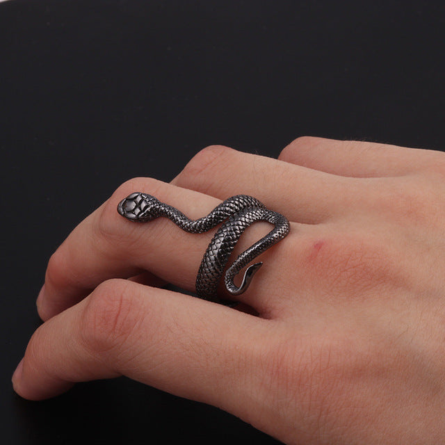 Gothic Rhinestone Snake Ring – Adjustable Open Animal Ring for Men & Women | Punk Fashion Jewellery