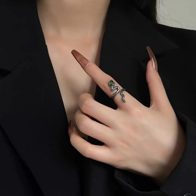 Gothic Rhinestone Snake Ring – Adjustable Open Animal Ring for Men & Women | Punk Fashion Jewellery