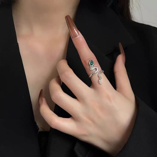Gothic Rhinestone Snake Ring – Adjustable Open Animal Ring for Men & Women | Punk Fashion Jewellery