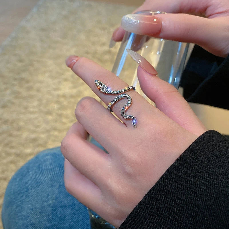 Gothic Rhinestone Snake Ring – Adjustable Open Animal Ring for Men & Women | Punk Fashion Jewellery