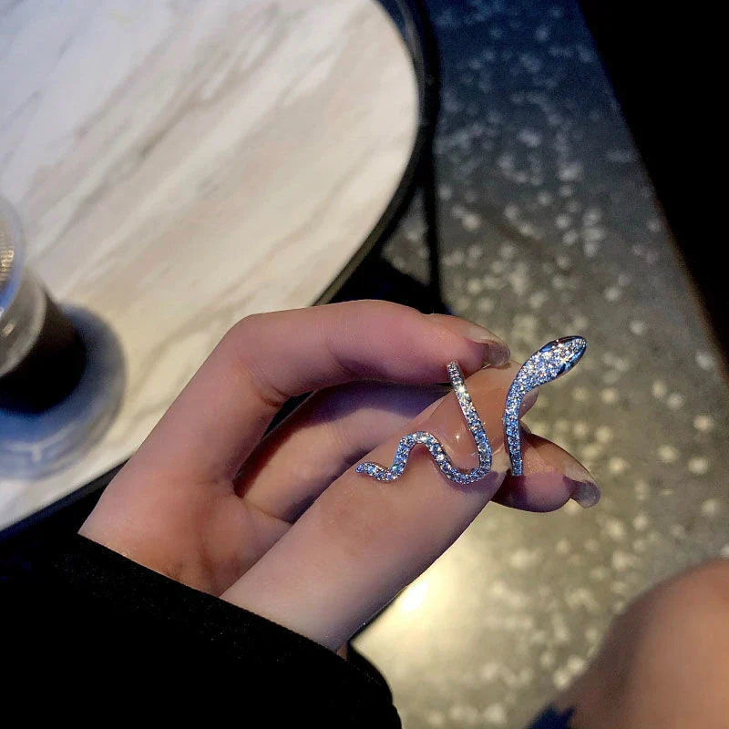 Gothic Rhinestone Snake Ring – Adjustable Open Animal Ring for Men & Women | Punk Fashion Jewellery
