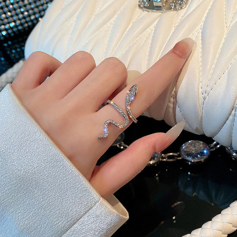 Gothic Rhinestone Snake Ring – Adjustable Open Animal Ring for Men & Women | Punk Fashion Jewellery