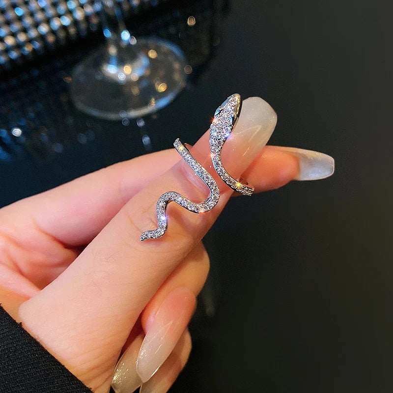 Gothic Rhinestone Snake Ring – Adjustable Open Animal Ring for Men & Women | Punk Fashion Jewellery