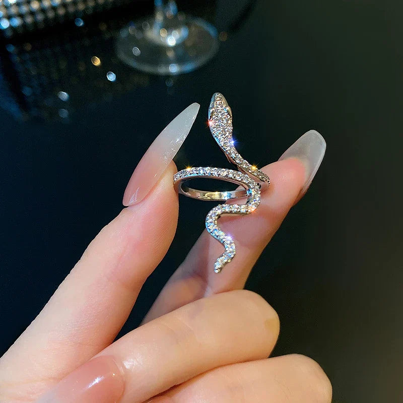 Gothic Rhinestone Snake Ring – Adjustable Open Animal Ring for Men & Women | Punk Fashion Jewellery