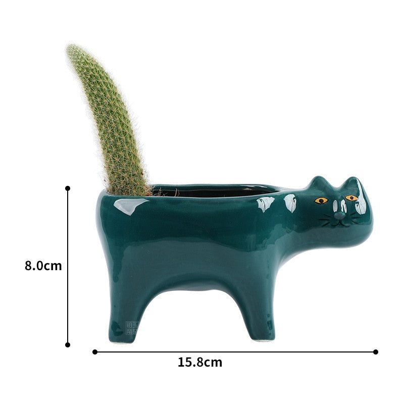 Cat Ceramic Plant Pot – Cute Succulent & Cactus Planter for Home & Office Decor
