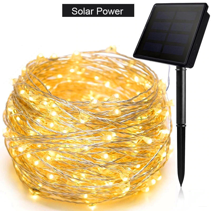 Solar LED String Lights – 100/200 LEDs, 10M Outdoor Fairy Lights