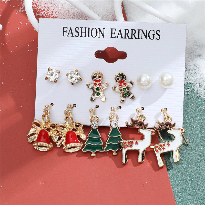 Christmas Drop Earrings Set for Women – Santa Claus, Tree & Bell Designs | Festive Party Jewellery