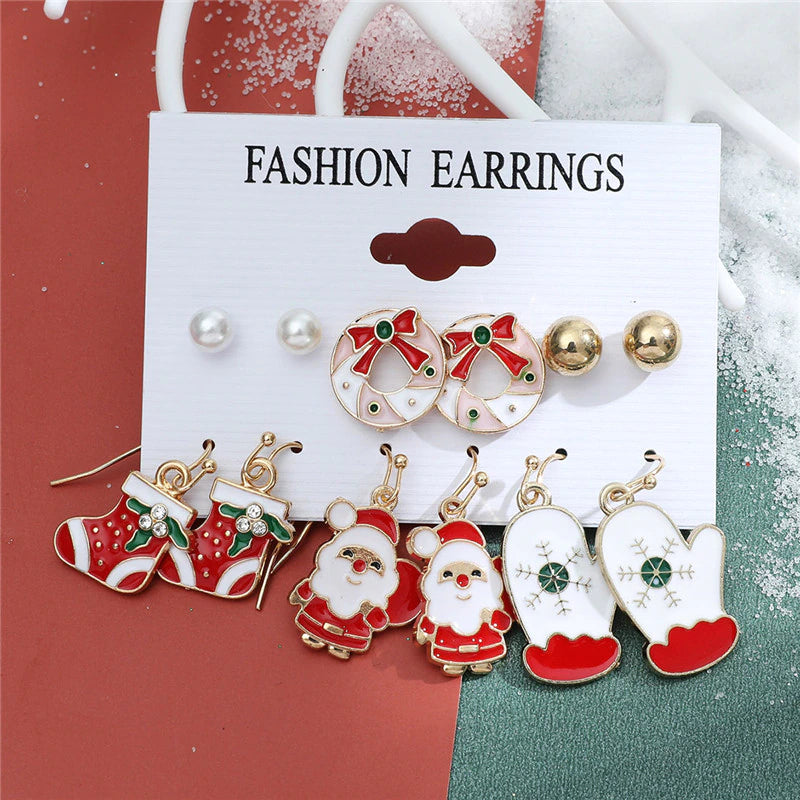 Christmas Drop Earrings Set for Women – Santa Claus, Tree & Bell Designs | Festive Party Jewellery