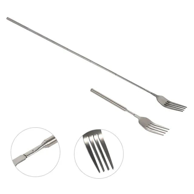 Telescopic Extendable Fork – Stainless Steel Long Handle Fork for BBQ, Dinner & Dessert