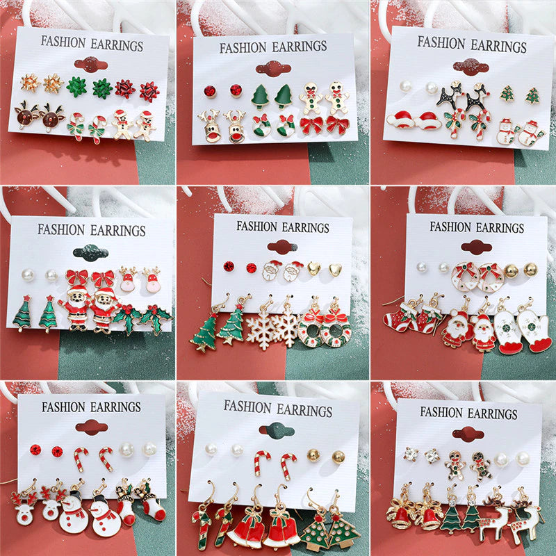 Christmas Drop Earrings Set for Women – Santa Claus, Tree & Bell Designs | Festive Party Jewellery