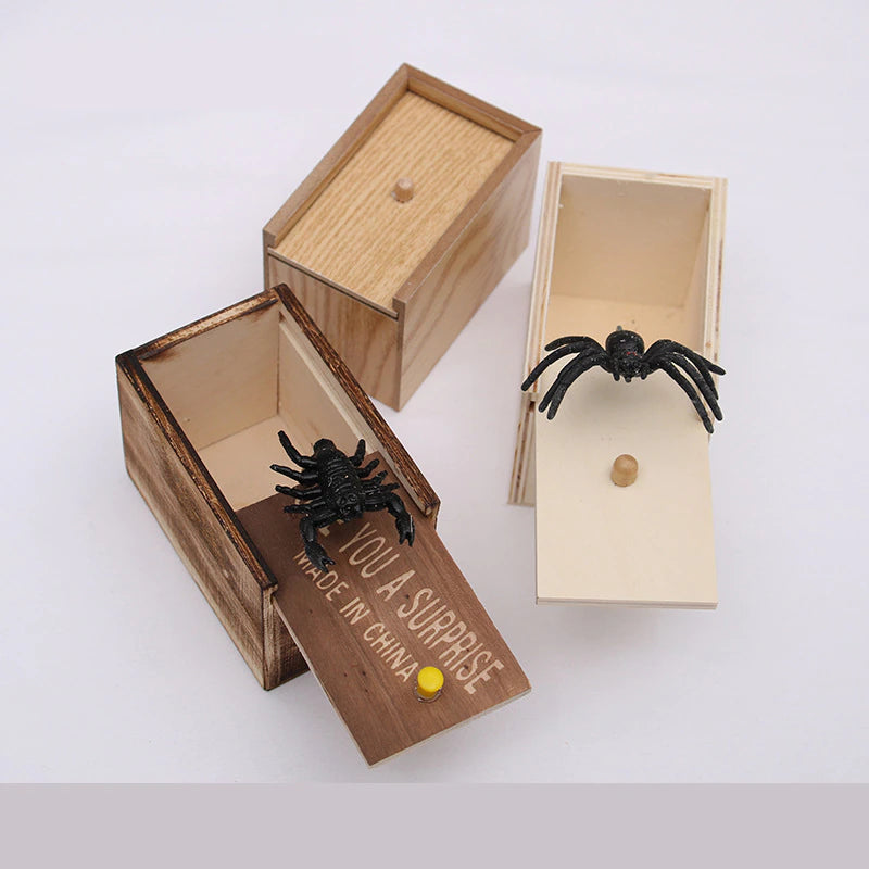 Wooden Spider Scare Box – Funny Prank Surprise Trick Toy