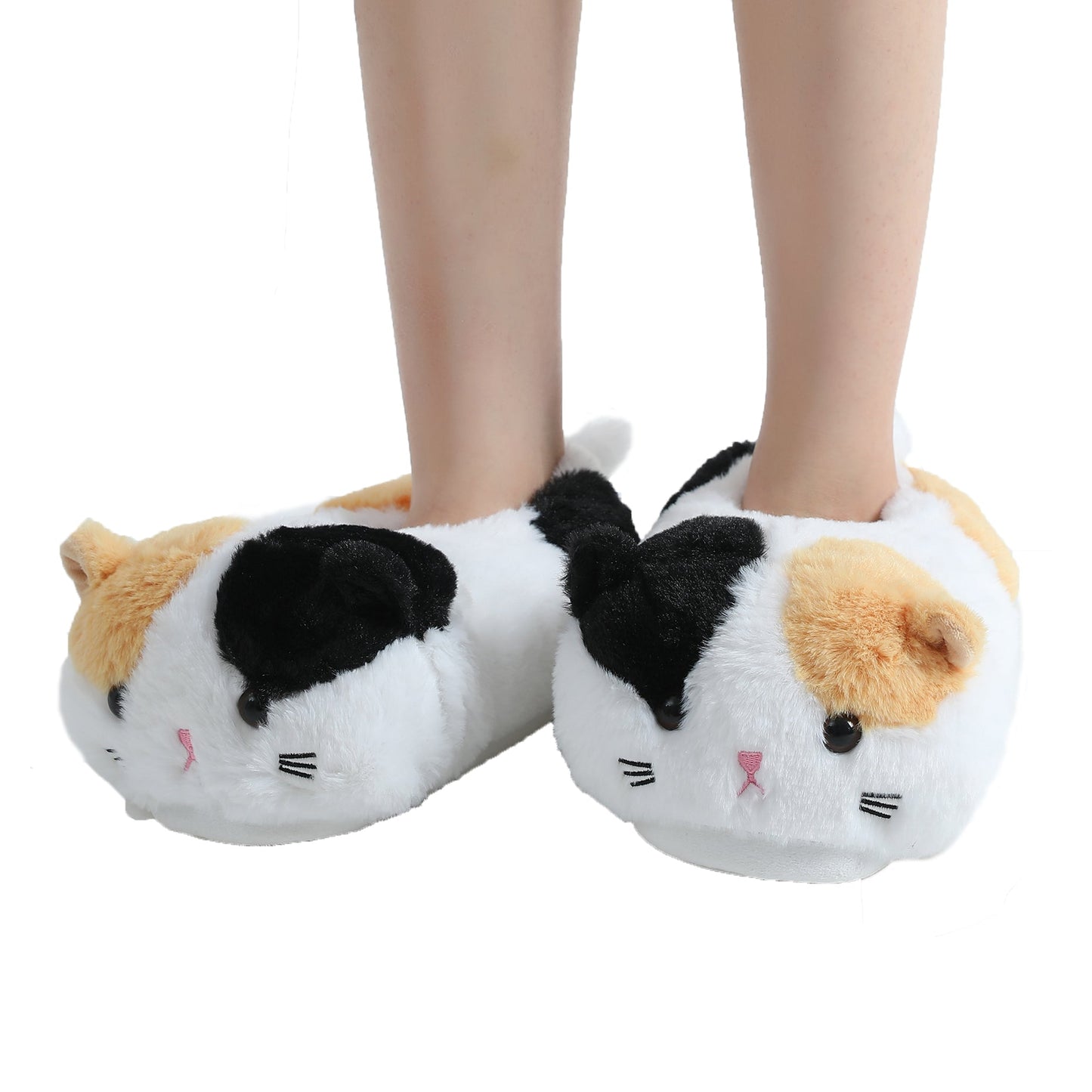 Cute Cat Face Fluffy Fur Slippers – Unisex Indoor Cotton House Slippers
