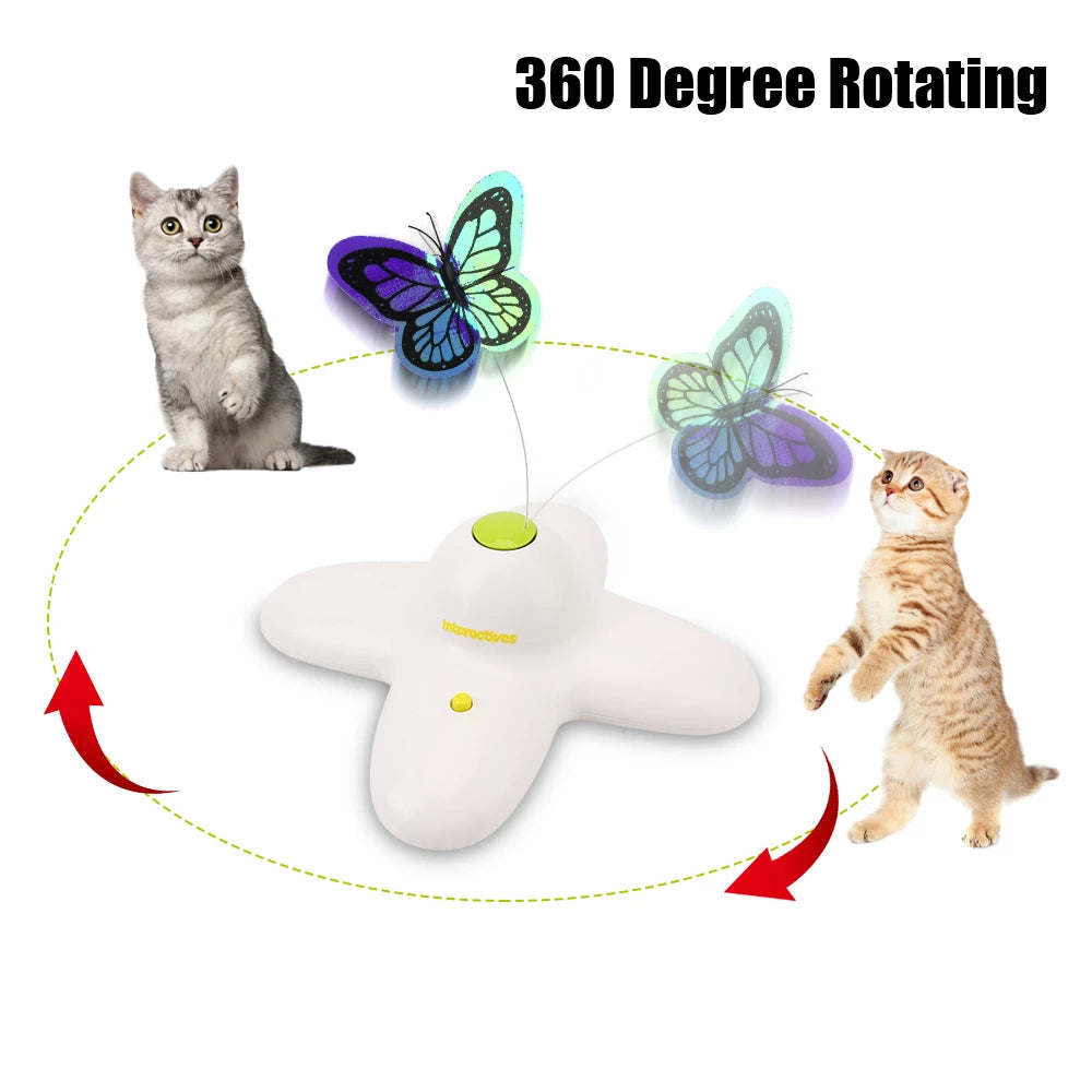 Interactive 360° Rotating Flutter Butterfly Cat Toy – Motion-Activated Flashing Bug | Indoor Cat Exercise Toy