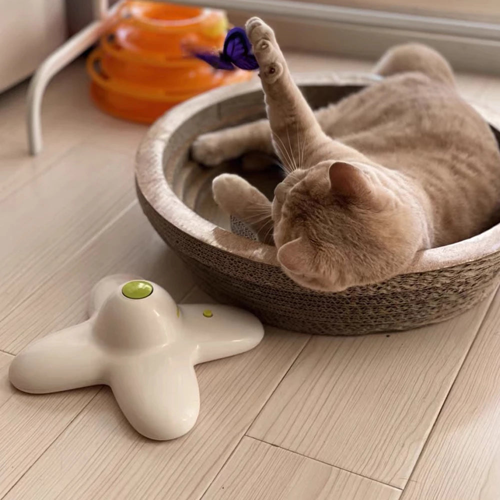 Interactive 360° Rotating Flutter Butterfly Cat Toy – Motion-Activated Flashing Bug | Indoor Cat Exercise Toy