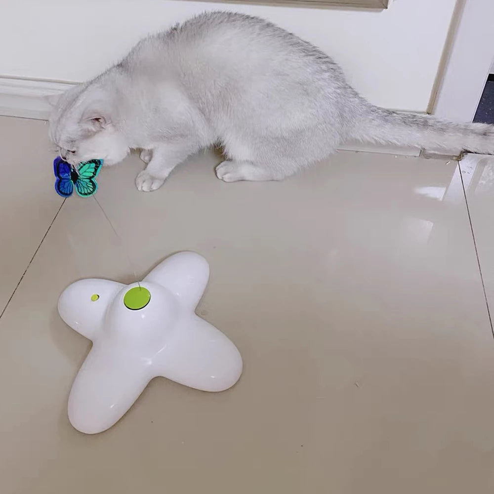 Interactive 360° Rotating Flutter Butterfly Cat Toy – Motion-Activated Flashing Bug | Indoor Cat Exercise Toy