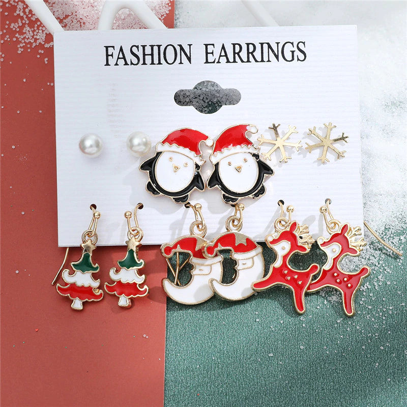 Christmas Drop Earrings Set for Women – Santa Claus, Tree & Bell Designs | Festive Party Jewellery