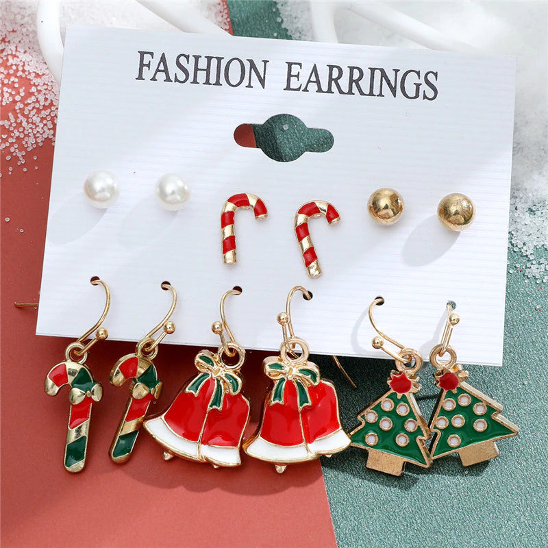 Christmas Drop Earrings Set for Women – Santa Claus, Tree & Bell Designs | Festive Party Jewellery