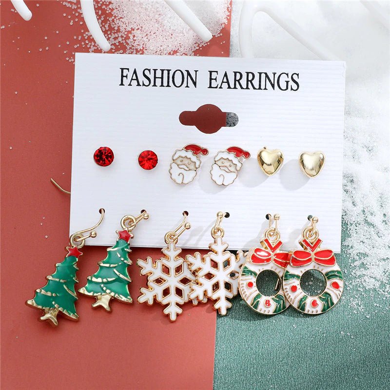 Christmas Drop Earrings Set for Women – Santa Claus, Tree & Bell Designs | Festive Party Jewellery