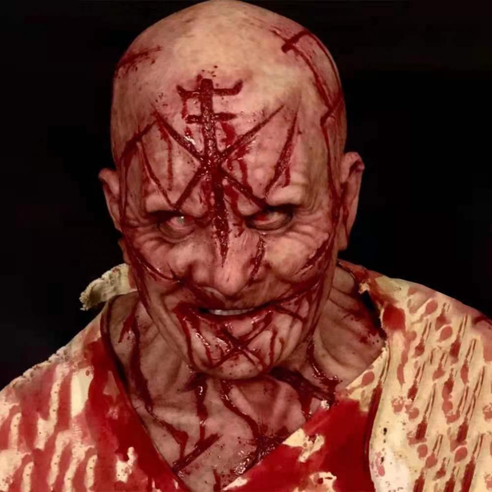 Scary Bald Blood Scar Mask – Realistic Halloween Horror Costume Mask