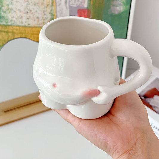 Cute Fat Belly Ceramic Mug – Kawaii Pinch Belly Coffee & Tea Cup