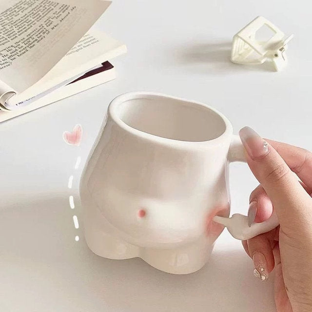 Cute Fat Belly Ceramic Mug – Kawaii Pinch Belly Coffee & Tea Cup