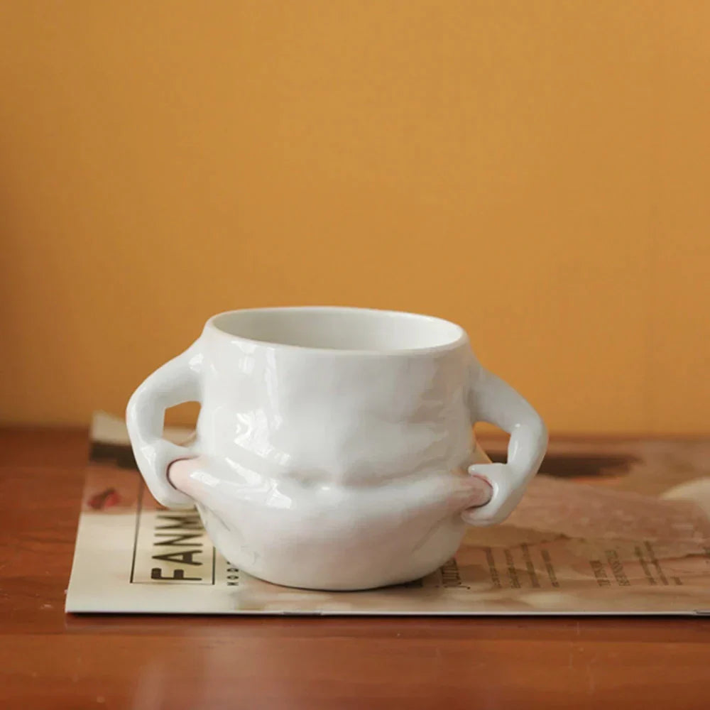 Cute Fat Belly Ceramic Mug – Kawaii Pinch Belly Coffee & Tea Cup