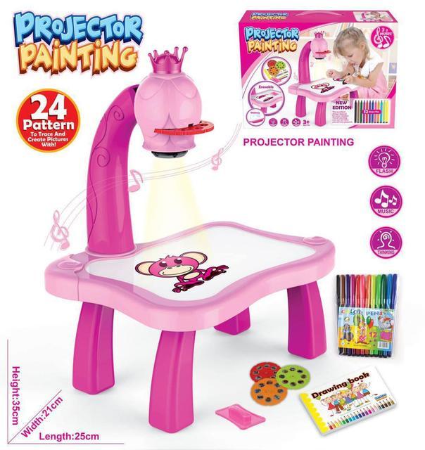 LED Projector Kids Educational Learning Table Desk – Interactive Drawing & Writing Desk for Children