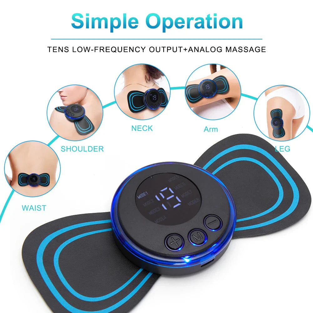 EMS Neck & Back Massager with LCD Display – 8-Mode Pulse Muscle Stimulator for Pain Relief