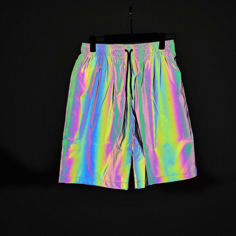 Rainbow Reflective Hip Hop Shorts – Holographic Streetwear Shorts for Men | Sizes M–3XL