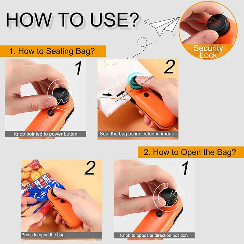 2-in-1 USB Rechargeable Mini Bag Sealer & Cutter – Portable Heat Sealer for Chip & Snack Bags