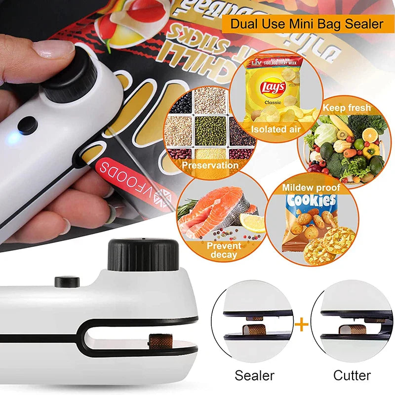 2-in-1 USB Rechargeable Mini Bag Sealer & Cutter – Portable Heat Sealer for Chip & Snack Bags