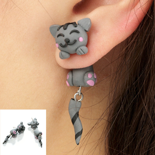 Cute 3D Cat Polymer Clay Handmade Earrings – Lightweight Cartoon Animal Stud Earrings for Women & Girls