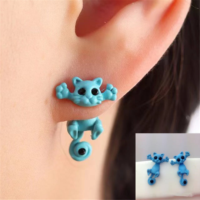 Cute 3D Cat Polymer Clay Handmade Earrings – Lightweight Cartoon Animal Stud Earrings for Women & Girls