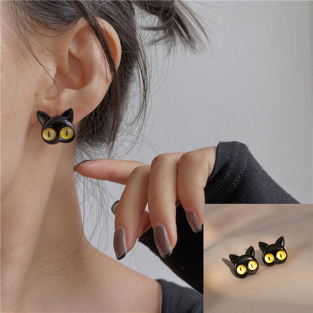 Cute 3D Cat Polymer Clay Handmade Earrings – Lightweight Cartoon Animal Stud Earrings for Women & Girls