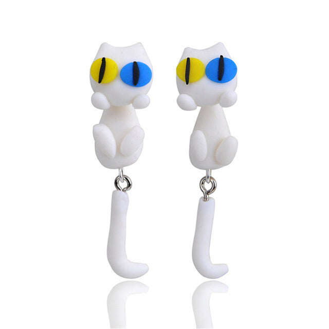 Cute 3D Cat Polymer Clay Handmade Earrings – Lightweight Cartoon Animal Stud Earrings for Women & Girls