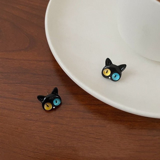 Cute 3D Cat Polymer Clay Handmade Earrings – Lightweight Cartoon Animal Stud Earrings for Women & Girls
