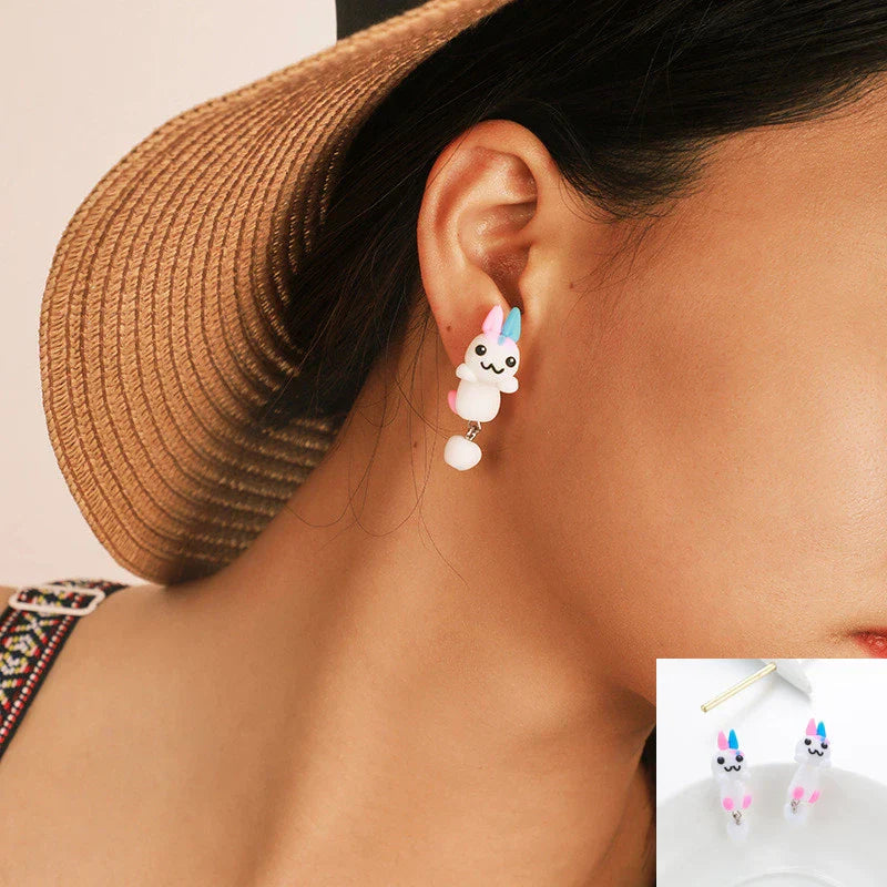Cute 3D Cat Polymer Clay Handmade Earrings – Lightweight Cartoon Animal Stud Earrings for Women & Girls