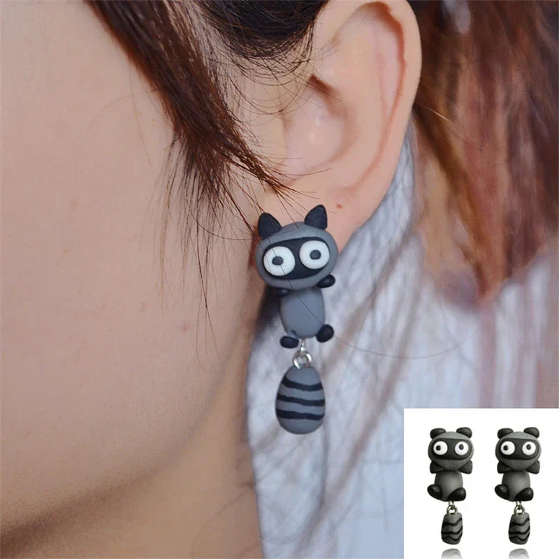 Cute 3D Cat Polymer Clay Handmade Earrings – Lightweight Cartoon Animal Stud Earrings for Women & Girls